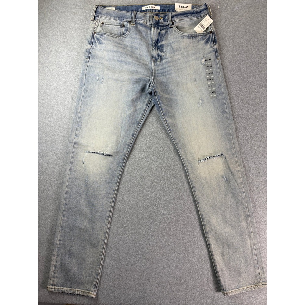 PacSun Slim Taper Jeans Mens 32x32 Light Indigo Distressed Comfort Stretch Denim